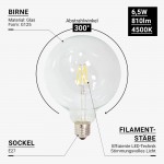 6,5W LED FILAMENT E27 G125 Birne Glas Neutralweiß 6,5W LED FILAMENT E27 G125 Birne Glas Neutralweiß