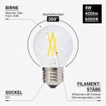 4W LED FILAMENT E27 G45 Birne Glas Kaltweiß