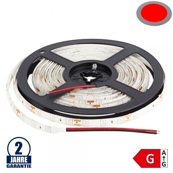 60SMD/m 4,8W/m 12V LED Streifen 3528 Rot Spritzwassergeschützt 1m 60SMD/m 4,8W/m 12V LED Streifen 3528 Rot Spritzwassergeschützt 1m