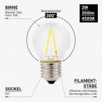 2W LED FILAMENT E27 G45 Birne Glas Neutralweiß