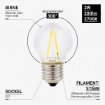 2W LED FILAMENT E27 G45 Birne Glas Warmweiß