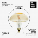 8W LED Vintage E27 MS200 Birne Gold Glas Warmweiß 1800K 8W LED Vintage E27 MS200 Birne Gold Glas Warmweiß 1800K