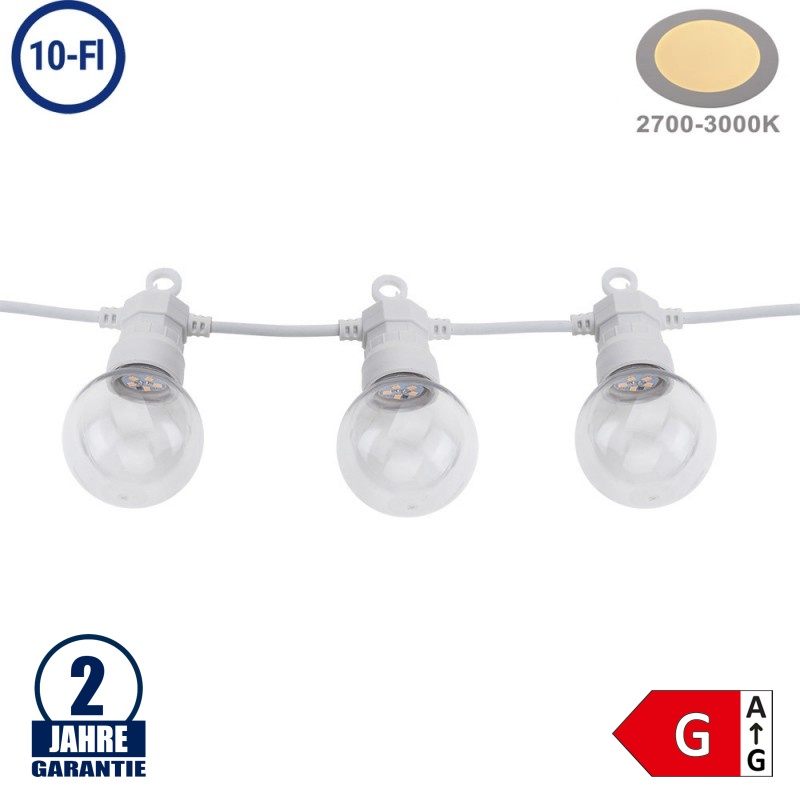 Lichterkette Weiß inkl. Birnen Warmweiß 10Stk. 8 Meter IP65