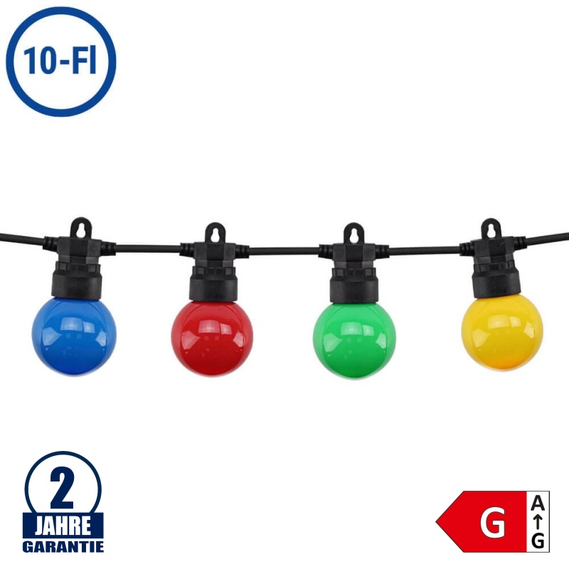 LED Party-Lichterkette Bunt 10-flammig Schwarz 8 Meter IP65