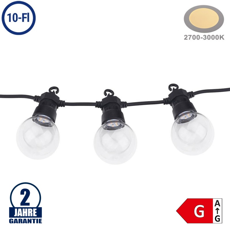 Lichterkette Schwarz inkl. Birnen Warmweiß 10Stk. 8 Meter IP65