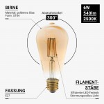 6W LED Vintage E27 ST64 Birne Gold Glas Warmweiß 2500K 6W LED Vintage E27 ST64 Birne Gold Glas Warmweiß 2500K