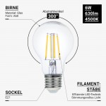 6W LED FILAMENT E27 A60 Birne Glas Neutralweiß 6W LED FILAMENT E27 A60 Birne Glas Neutralweiß