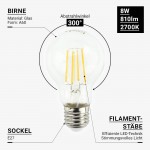 8W LED FILAMENT E27 A60 Birne Glas Warmweiß Dimmbar 8W LED FILAMENT E27 A60 Birne Glas Warmweiß Dimmbar