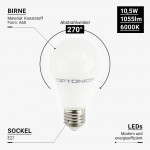 10,5W LED E27 A60 Birne Kunststoff Kaltweiß
