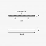 320SMD/m 10W/m 24V Mini COB LED Streifen Warmweiß 1m