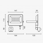 30W LED SMD Fluter Schwarz Kaltweiß mit Bewegungsmelder