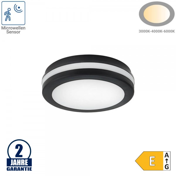 20W LED Deckenleuchte mit Bewegungsmelder Schwarz für Außenbereich CCT IP65
