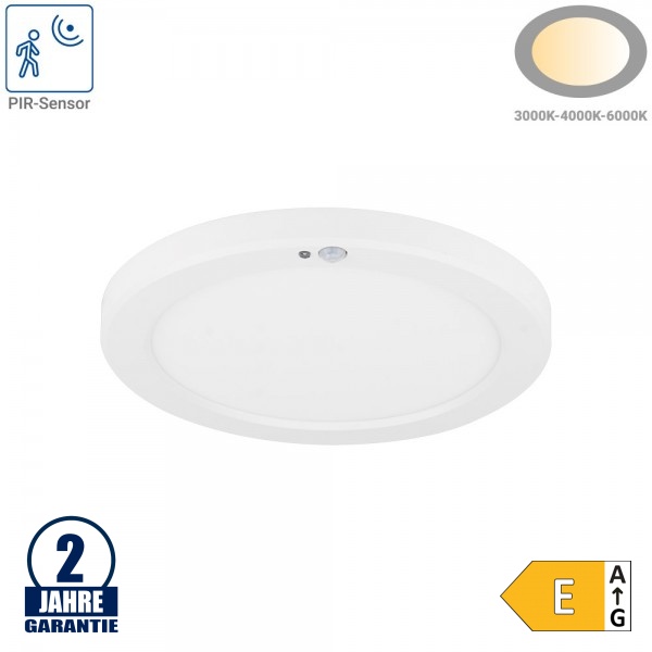 10/15/18W LED Ein- u. Aufbauleuchte mit Bewegungsmelder Weiß CCT